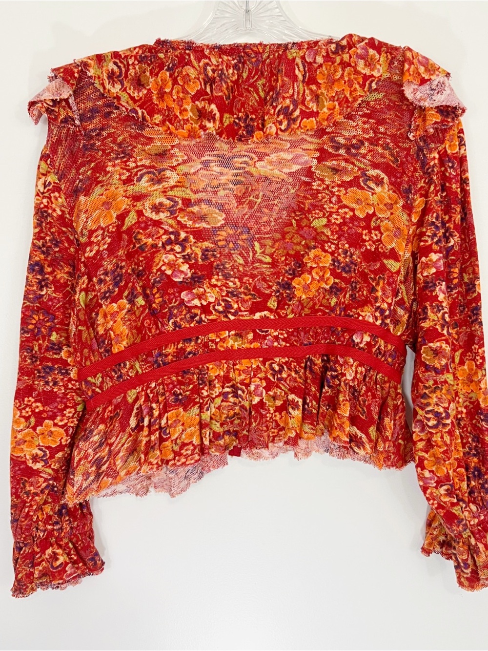 Free People Floral Rudi Ruffle Top Size Small NWT Cherry Combo - Picture 6 of 8